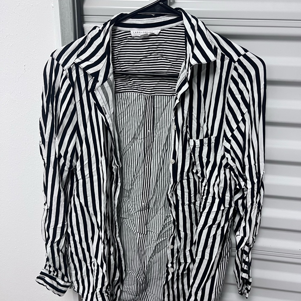 Jane+Delancy Black and White Striped Button-Up Shirt - Picture 3 of 5